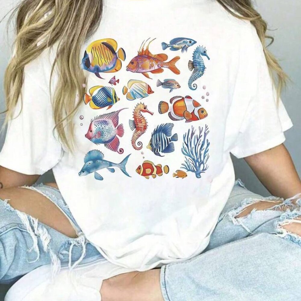 SHEIN Ocean Fish Graphic Tee – Size XL